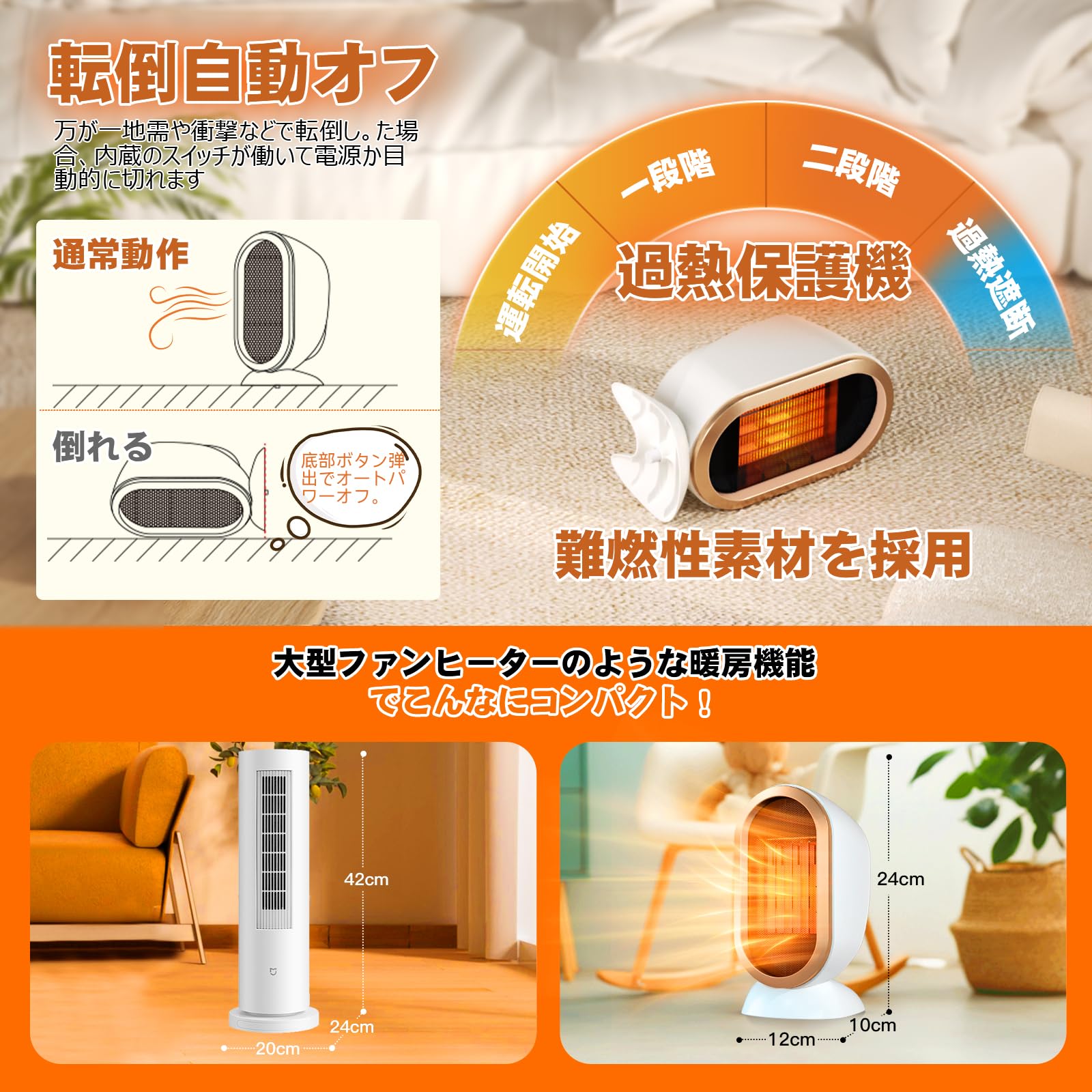 Amazon | セラミックヒーター【2秒瞬暖&節電対策】速暖ヒーター 2段階